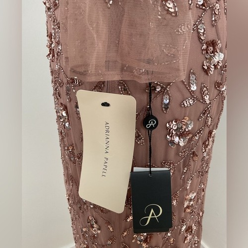 Adrianna Papell Damen Perlen Illusion Spaltenkleid Farbe Roségold Größe 10 Neu mit Etikett - Bild 5 von 16