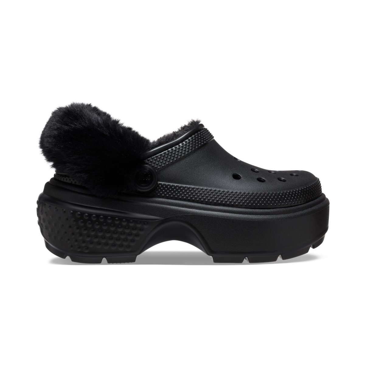 CROCS - ЖЕНСКИЕ ТАПОЧКИ НА ВЫСОКОЙ ПОДОШВЕ С ВНУТРЕННЕЙ ПОДКЛАДКОЙ STOMP LINE CLOG ЧЕРНОГО ЦВЕТА
