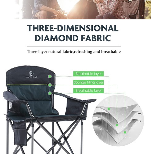 Oversized Camping Folding Chair Heavy Duty Lawn Lounge Chair w/ Cooler Bag,Green - Picture 4 of 12