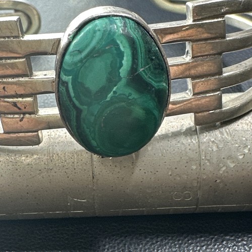 Vintage Sterling Silver Cuff Bracelet Green Turquoise Stone 6.5” .925 Unsigned - Picture 3 of 13