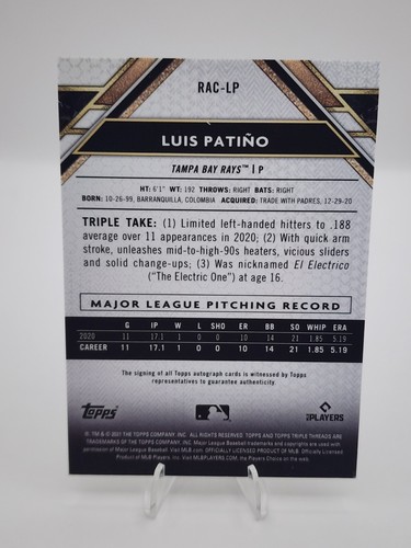 2021 Topps Triple Threads - Rookie Autographs #RAC-LP Luis Patino /199 (AU, RC) - Picture 2 of 2