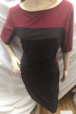 Size 14 Lauren Ralph Lauren Dress Ruched Pull Over Burgundy & Black  Fitted