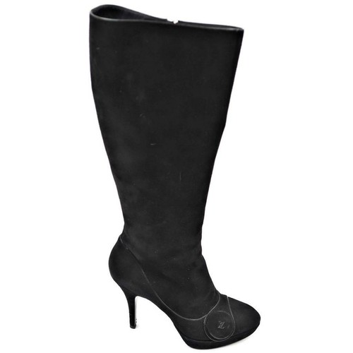 Louis Vuitton Black Suede Knee High Boots Stiletto with Buckle EU 36 1/2, US 6 - Picture 4 of 8