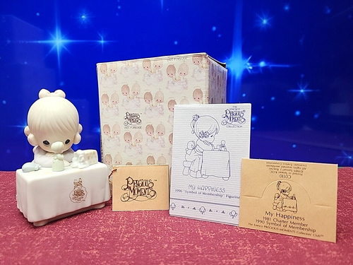 Precious Moments My Happiness 1990 Symbol Of Membership Figurine Vtg - Picture 1 of 9