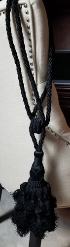 Drapery Tie-Back Elegant Cord Tassel Fringe Black French Twist Rope 28" - Picture 4 of 8