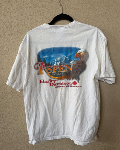 Vintage Harley Davidson T Shirt Sz L White Aspen Colorado Co Glenwood Springs - Picture 2 of 14