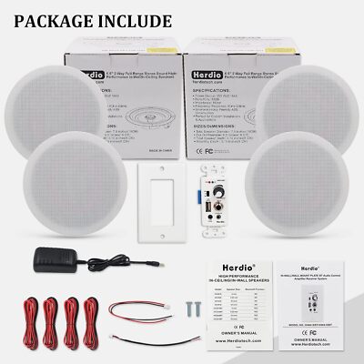Herdio 4 Pack 6.5'' Bluetooth Ceiling Speakers 600W Bass With In Wall Amplifier