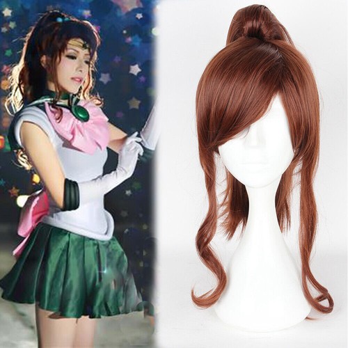 Wig Long Brown Straight Ponytail Bang Synthetic Hair Cosplay Sailor Jupiter 057C - Picture 4 of 4