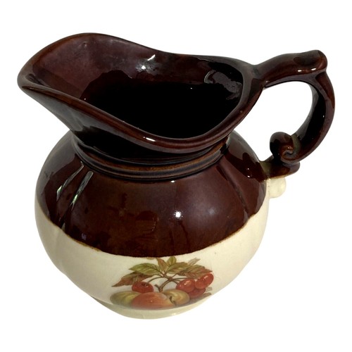 Vintage McCoy USA Art Pottery Pitcher Brown & Ivory Fruit Patter #7528 USA - Picture 2 of 9