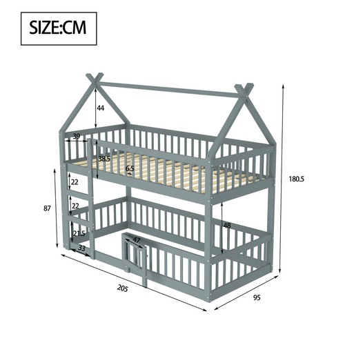 Kinderbett Hochbett Etagenbett 90*200cm mit Treppe Massivholz Bettgestell grau - Bild 2 von 10