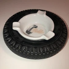 Vintage/Antique FULDA TIRES Cigar Ashtray. 6" 20's-30's Tire w. Porcelain Insert