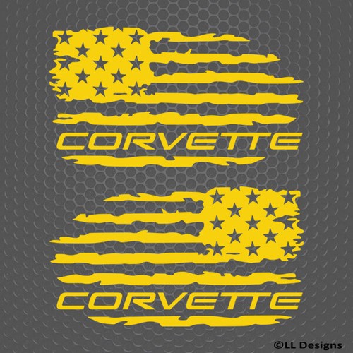 Corvette Distressed American Flag PAIR Vinyl Decal Sticker - Choose Color/Size - Picture 27 of 30