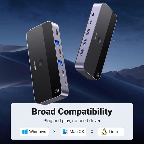 USB 3.0 KVM Switch 4K@60Hz HDMI w/ 3 USB + 1 Type-C Ports for Keyboard, Mouse - Picture 6 of 9