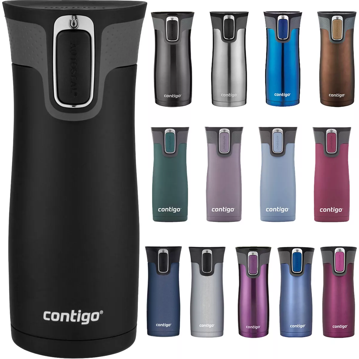 Contigo Autoseal West Loop Travel Mugs, 16 oz, Stainless Steel Matte Black