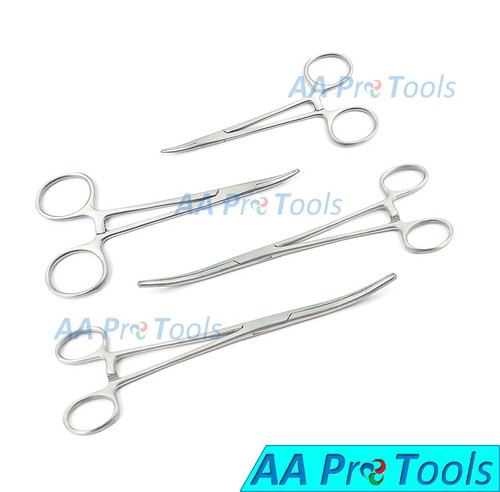 AA Pro: 4 Pc Locking Forceps Curved Hemostats Set - Picture 2 of 4