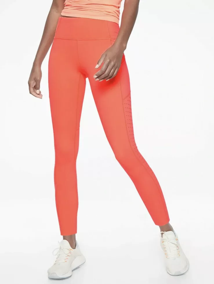 Athleta Contender Laser Cut Powerlift 7/8 Leggings - Neon Orange