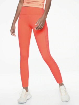 Athleta Contender Laser Cut Powerlift 7/8 Leggings - Neon Orange - Small