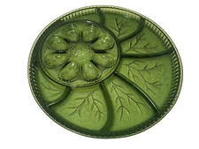  Indiana Green Glass Deviled Egg Relish Veggie Serving Plate Platter 12.75" Vtg
