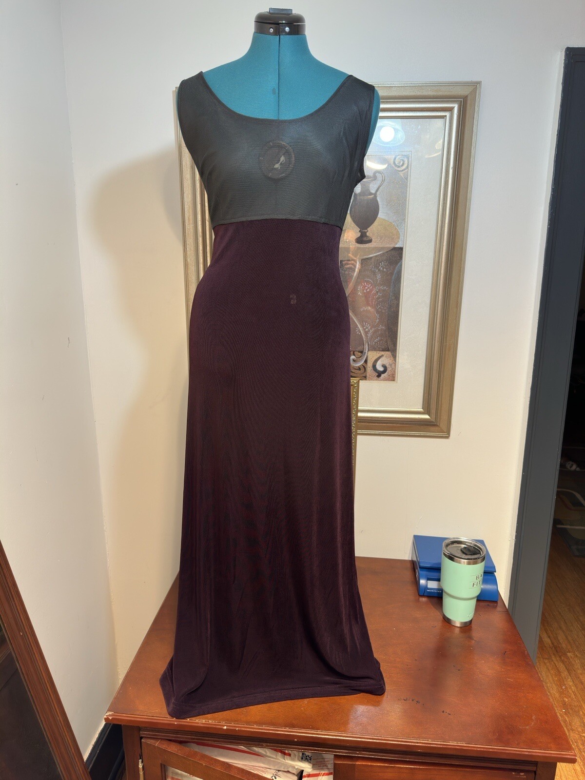 Ronni Nicole by Ouida Black Burgundy Sleeveless Stretch Maxi Dress