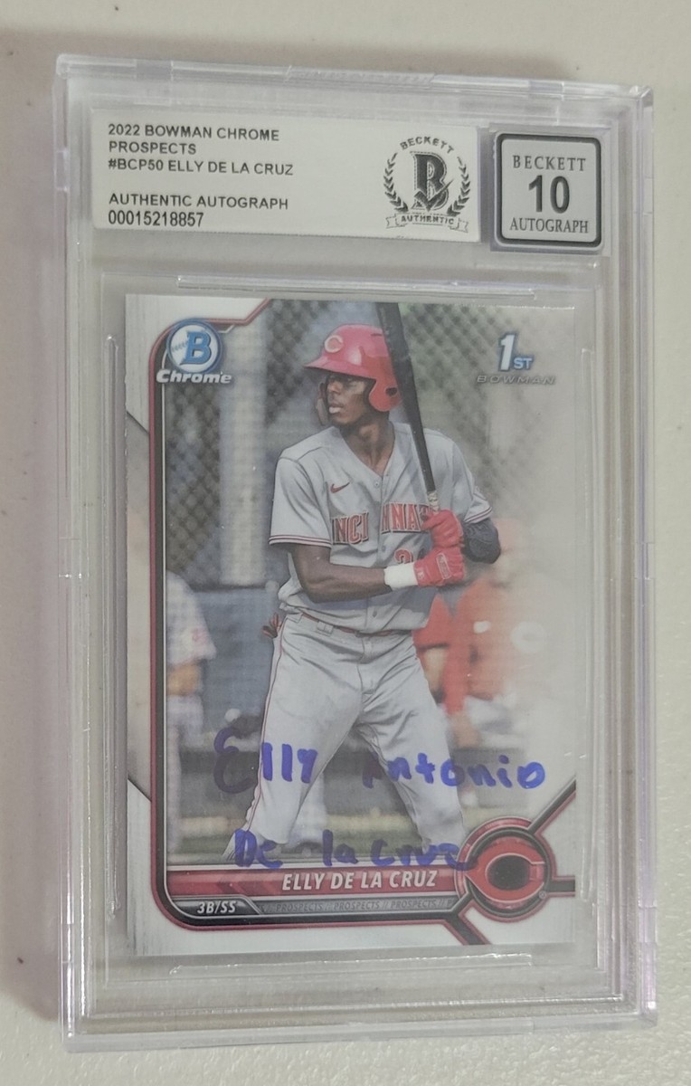 Elly De La Cruz Signed Full Name 1st Bowman Chrome Rookie Beckett