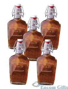 Vintage-GLASS-WHISKEY-LIQUOR-Swing-Top-FLASK-Personalized-5-pc-Groomsman-Set