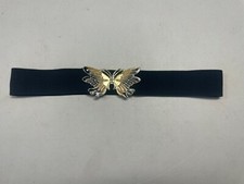 Vtg Stretch Belt Butterfly Buckle Emaille Enamel Statement Belt Decorated Metal