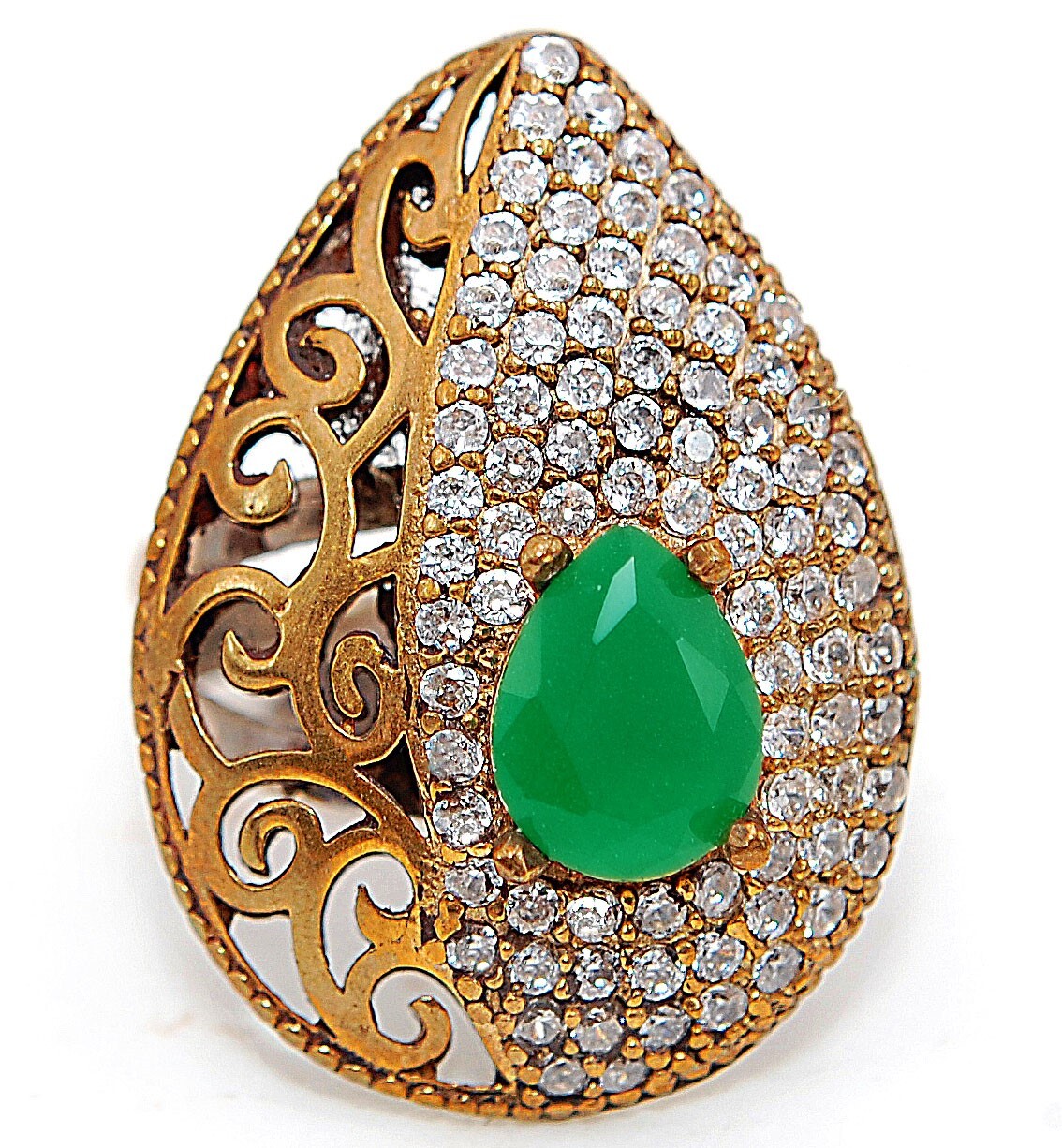 Ottoman Empire Style 4CT Emerald 925 Sterling Silver Ring Size 7.5 HB3-8