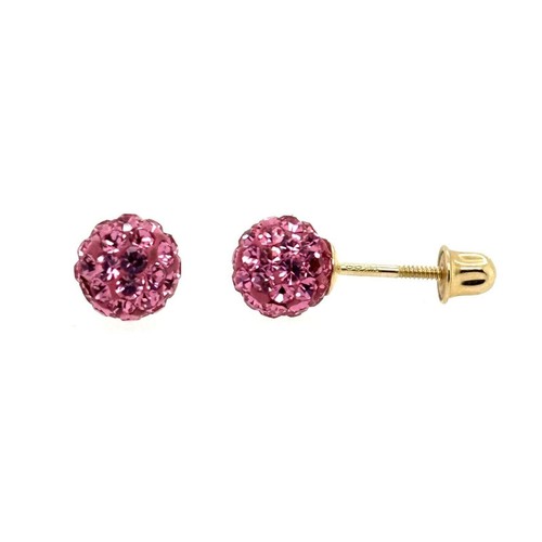 14K Yellow Gold Round Crystal Ball Screw Back Stud Earrings 10 mm - Picture 9 of 27