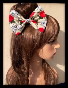 Red Skulls Crossbones Hair Bow Tie Band Pirate Costume Hairband