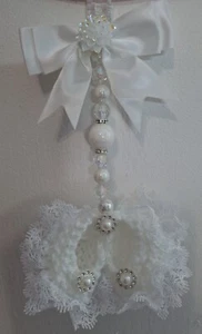 Pram charms*new*unisex white  booties  pram charm hand knitted 