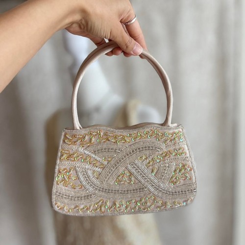 Vtg Y2K Bijoux Terner Beaded Evening Bag Iridescent Sequin Handbag Top Handle - Picture 2 of 8