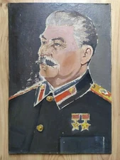 RARE antique vintage Oil Painting Portrait USSR Socialist realism Joseph Stalin