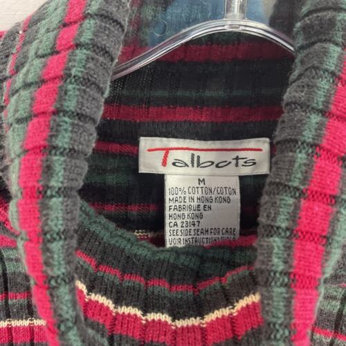 Talbots Green Black Red Striped Cotton Turtleneck Womens Pullover Sweater, M - Picture 3 of 4