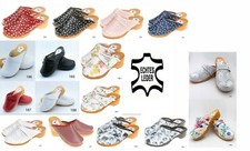 Cuir Véritable Femme Homme Sabots en Chaussures de Bois Mules