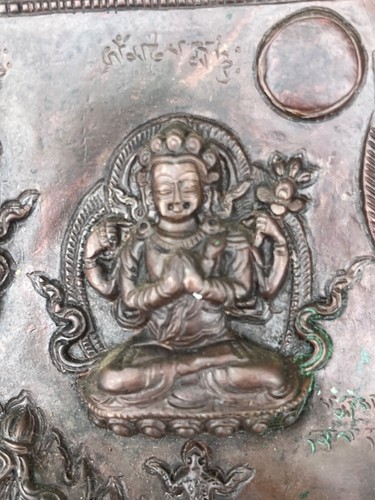 "Antigua placa de mandala budista de cobre tibetano de 8"" x 6,5""" - Imagen 14 de 14