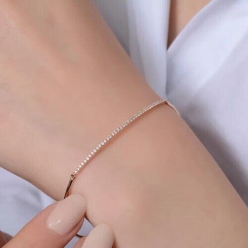 1Ct Round Cut VVS1 Moissanite Women's Bangle Bracelet 14K Rose Gold Plated - Picture 2 of 8