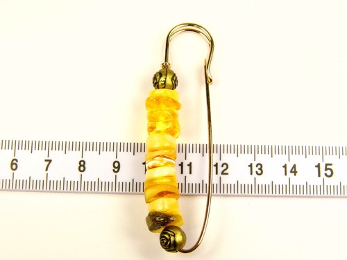 Baltic Amber Beaded Brooch Multicolor Natural Stone Gemstone Genuine 6411 - Picture 5 of 9