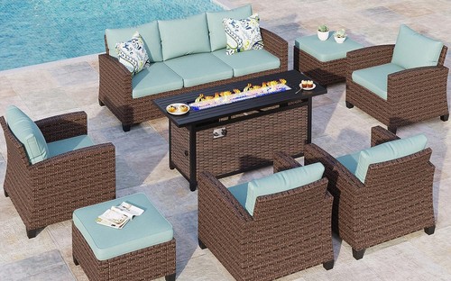 8PCS Outdoor Patio Rattan Wicker Furniture Set Loveseat Wicker with Cushioned - Picture 8 of 8