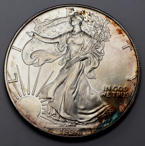 1994 American Silver Eagle Dollar 1 oz Fine Silver Coin Natural Toning Bullion - Picture 7 of 7