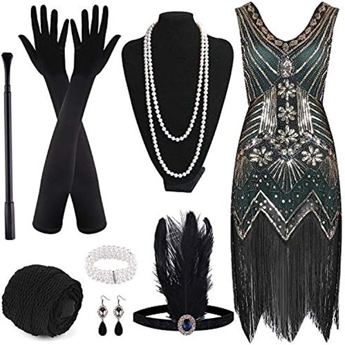 1920s Flapper Dress Great Gatsby Charleston Sequins Beaded Fringe Fancy Dress Up - Picture 9 of 60