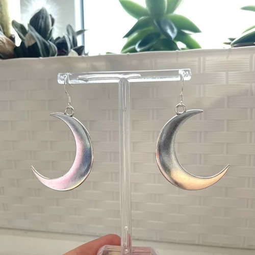 Große glänzende silberne Mondsichel Ohrhänger an Sterling Ohr Drähten neu Geschenk Boho - Bild 9 von 9