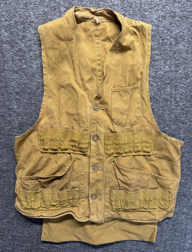 Lot 2 Vintage Youth Shooting Hunting Vest Brown Canvas 1950s? Distressed No Size - Picture 3 of 12