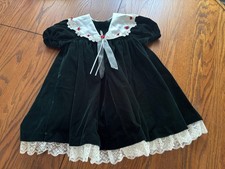 vtg bonnie jean girls 3T velvet collared adorned lace flowers dress