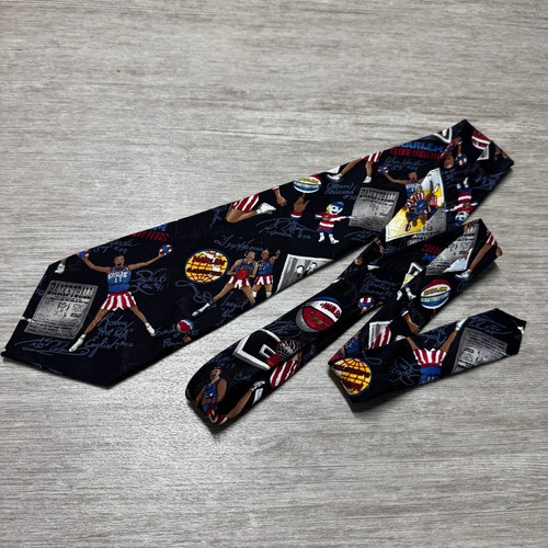 Vintage 90s Harlem Globetrotters Silk Tie Nicole Miller Novelty Basketball Tie