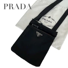 Prada Triangle Logo Nylon Black Sacoche Shoulder Bag 5101 Vintage Authentic