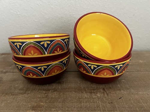 Pier 1 Mexicali Soup Cereal Bowls 4" Round Colorful Ceramic Stoneware Qty 4 - Picture 3 of 11