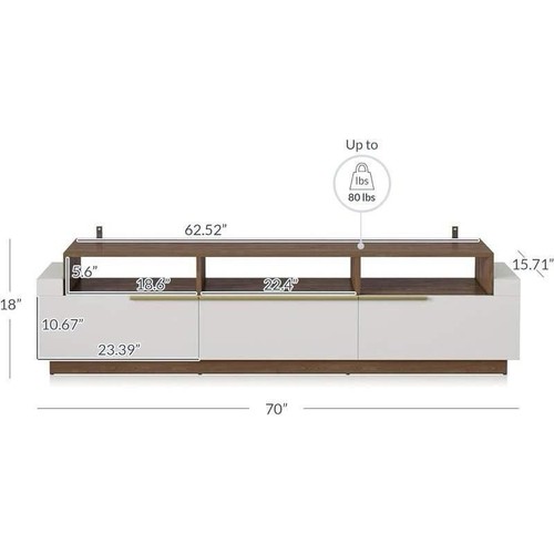 Elegant White 70” TV Stand With Open Shelves & Drawers - Picture 6 of 6