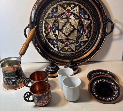 Türkisches Kaffeeservice, Traditionelle Türkische Kaffeetassen und Kupfer Kaffeekanne Set - Bild 7 von 10
