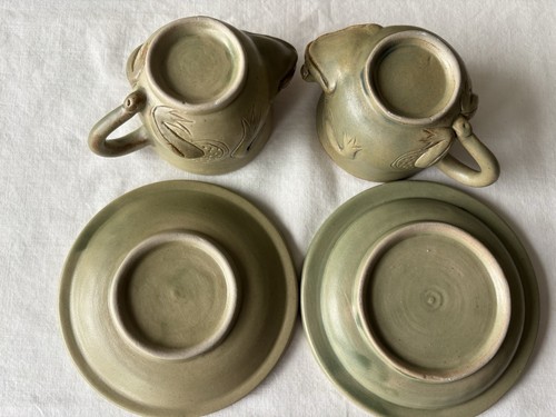 2 handgefertigte Frosch Demitasse Tassen & Untertassen ~ Kunst Studio Keramik ~ grün - Bild 4 von 7