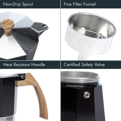 Aluminum Stove Top Espresso Maker, Percolator Pot for Moka, Cuban Coffee, Cap... - Picture 3 of 10